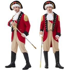aicoaub Mens George Washington Costume Founding Father Costume Adult Hamilton Colonial Revolutionary War Outfit with Wig Hat