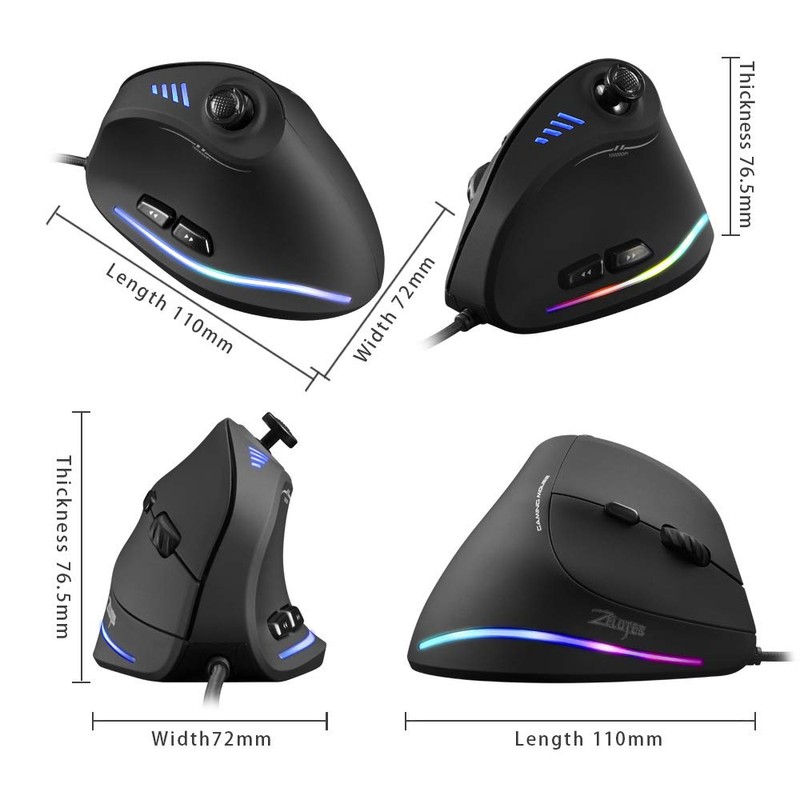RGB Wired Gaming Mouse with Joystick Programmable Buttons 10000CPI Adjustable