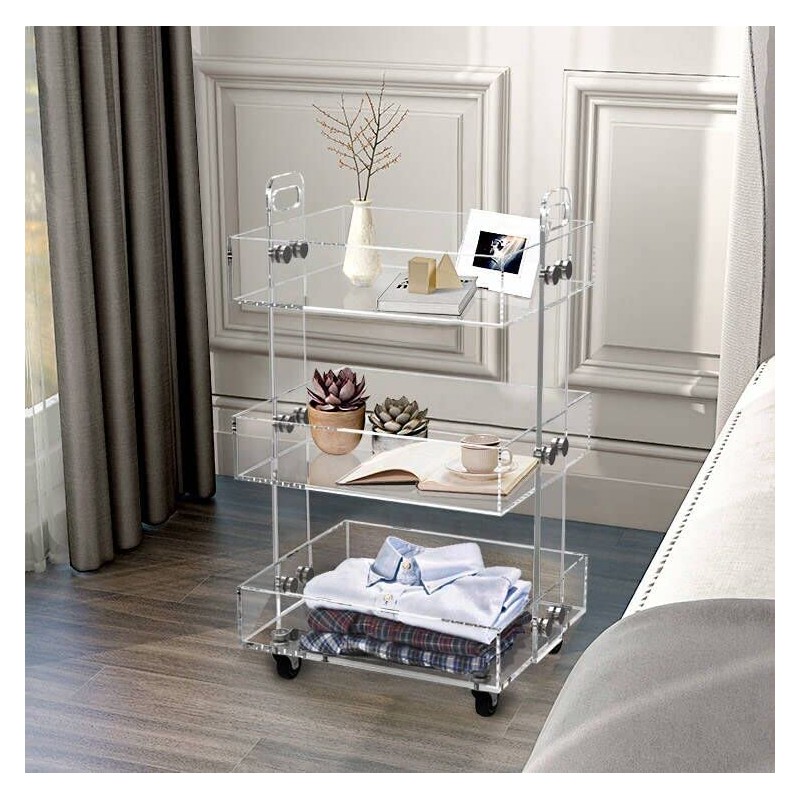 ONELUX 3-Tier Acrylic Utility Rolling Cart, Multifunction Storage Cart On