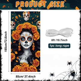 Dia De Los Muertos Door Cover Day of The Dead Porch Sign Banner Gothic Halloween Mexican Fiesta Party Decor Sugar Skull Marigold Flowers Decoration for Mexican Wall Front Porch Indoor Outdoor Supplies