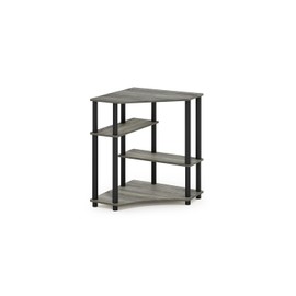 HomeStock Island Oasis Space Saving Corner Desk with Shelves 31.1W x 28.5H x 22.5D Inches with Composite Wood and PVC Tubes French Oak Gray