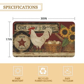 Farmhouse Kitchen Rugs and Mats, Farm Rooster Door Mat, Seasonal Washable Non-Slip Floor Mats for Home Kitchen Decor 30x17 Inch