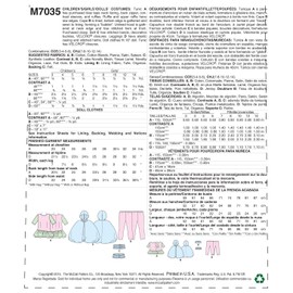 McCall's Patterns M7035 Children's/Girls'/Dolls' Costumes, CHJ (7-8-10-12-14)