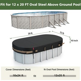 QH.HOME Winter Oval Pool Cover for 12x20 Ft Steel Wall Oval Pool, [Excellent Windproof ] with Adjustable Buckle Straps & Weight-Bearing Rings,Cold and UV Resistant