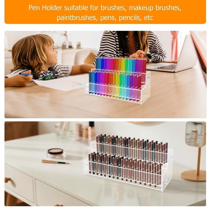 96-Slots Pen Display Stand,2-Tier Acrylic Pen Holder for Craft Shows,12mm