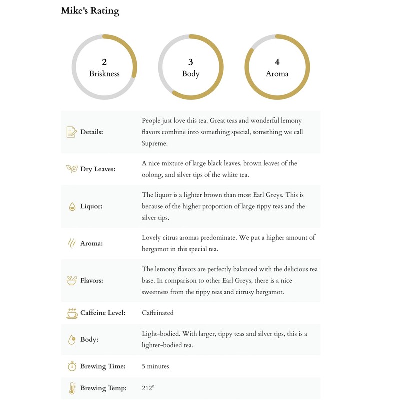 Harney & Sons Black Tea, Earl Grey Supreme with Silver