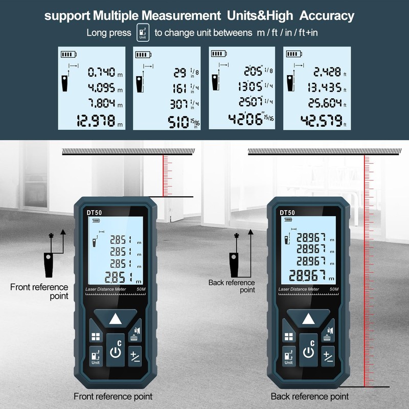 HANMATEK Laser Distance Meter 165ft, DT50 50m Laser Measure with
