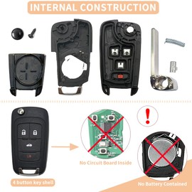 4 Button Key Fob Keyless Entry Remote Shell Case Replacement for Chevy Cruze Equinox Camaro Impala Malibu Sonic Buick Regal Verano Encore Lacrosse GMC Terrain 2010 2011 2012 2013 2014 2015 2016-2021