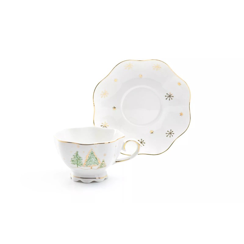 Grace's Teaware Grace Teaware Christmas Pine Trees Fine Porcelain Gold