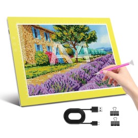 ZEXALIGHT A4 Light Box for Tracing, Light Pad for Diamond Painting with 8 Levels/Stepless Dimming Brightness and 3 Color Modes, Ultra-Thin Copy Board Light Table for Artists Tracing Drawing (Yellow)