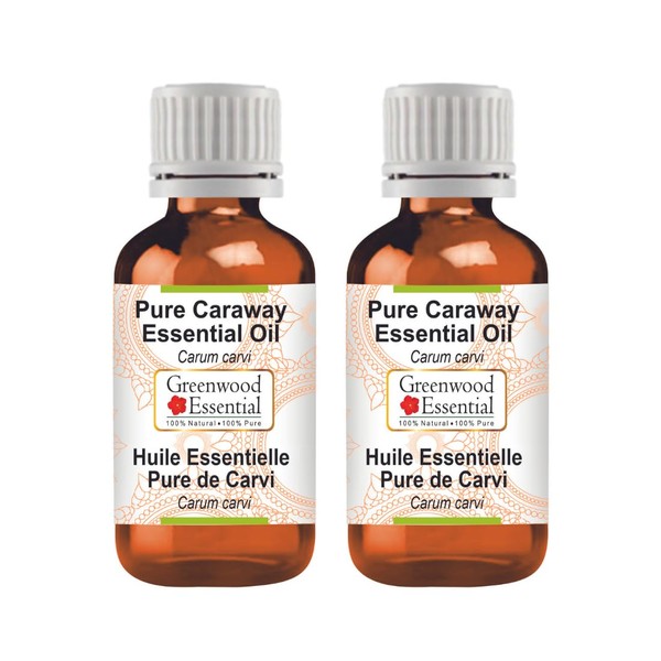 Greenwood Essential Pure Caraway Essential Oil (Carum Carvi) Natural Therapeutic Quality Steam Distilled (Pack of Two) 100 ml x 2 (6.76 oz)