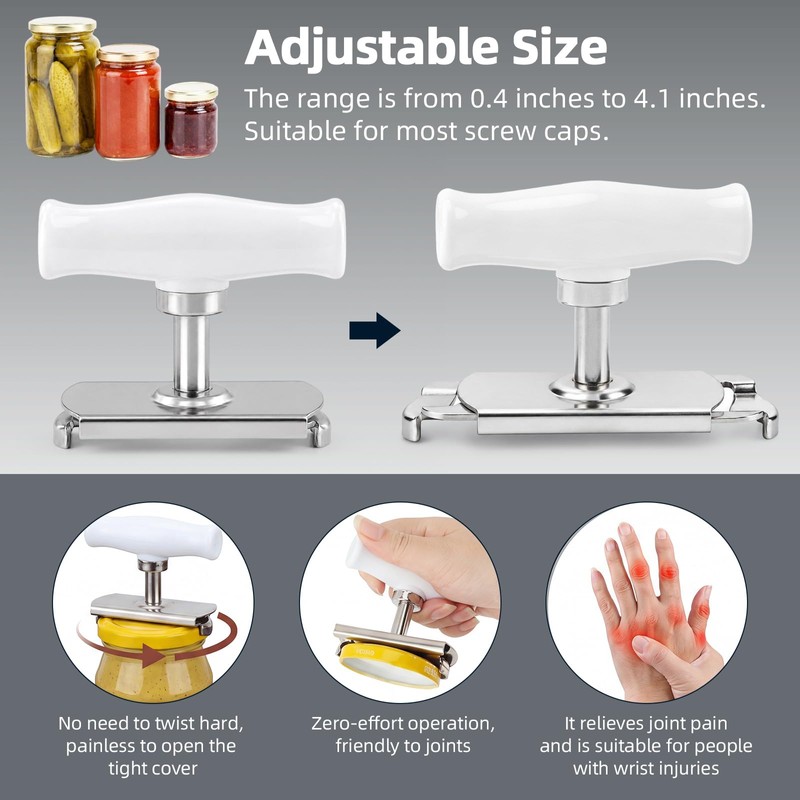 Stainless Steel Jar Opener for Seniors with Weak Hands, Adjustable