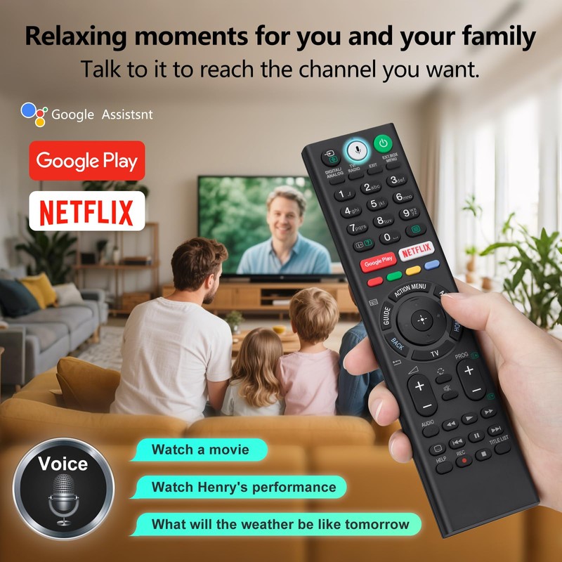 Voice Replacement-Remote-Control for Sony-Bravia-TVs，for All Sony 4K UHD LED LCD