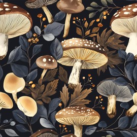 FANCYEASY Dark Mushroom Peel and Stick Wallpaper Blue Leaf Botanical Wallpaper for Kitchen Bathroom Self Adhesive Removable Contact Paper for Cabinets Nightstand Wall Mural Renter Friendly 17.7"x118"