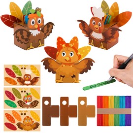 Wehhbtye 24 Set Thanksgiving Turkey Paper Jar Craft, Thankful Turkey DIY Boxes with Wooden Stick, Fall Gratitude Prayer Jar Crafts for Religious Party Supplies Handicraft Art Decoration