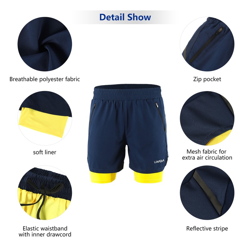 Lixada Men 2 in 1 Running Shorts Quick Drying Breathable