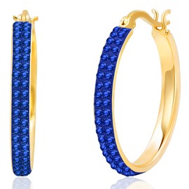 925 Sterling Silver Blue Sapphire Crystal Stone Huggie Hoop Earrings for Women | 22MM Hypoallergenic Sapphire Earrings | September Birthstone Earrings by MAX + STONE