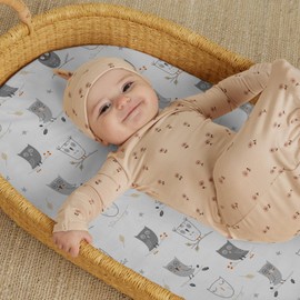 Stretch Fitted Bassinet Sheet Set BROLEX 2 Pack Cradle Sheets for Bassinet Pad/Mattress,Unisex Boys Girls,Ultra Soft,Hedgehog Owl