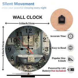 10-Inch Silent Wooden Wall Clock, Vintage Clock Featuring Clawfoot Tub ” Silent Non-Ticking Clock, Battery Operated (AA Batteries Not Included), Artistic Home Decor