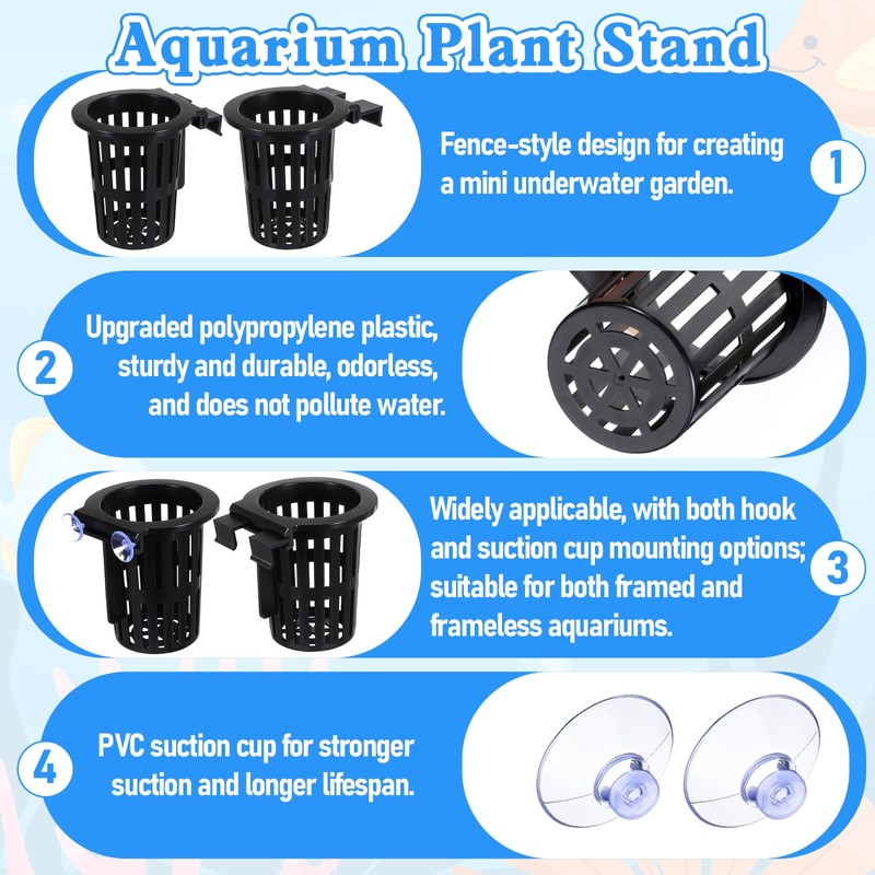 Lyksgir 6 Pack Large Aquarium Plant Holder with Extension Hooks(3