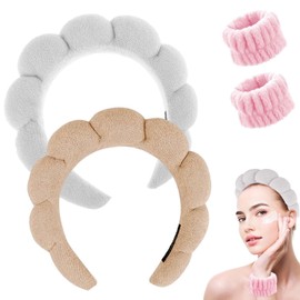 Spa-Stirnband zum Waschen des Gesichts, Make-up-Stirnband, Blasen-Hautpflege-Stirnbänder mit Gesichtswascharmbändern, Frottee-Stirnband, weiches geschwollenes Stirnband für Frauen, Geschenke