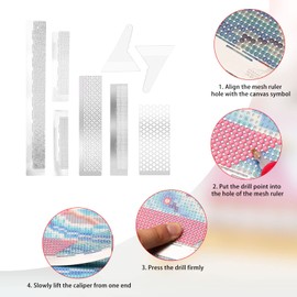 YWNYT 8pcs 5D Diamond Painting Ruler with Diamond Painting Fix Tools Stainless Steel DIY Drawing Ruler Diamond Mesh Ruler Dot Painting Tool 216 400 520 599 699 800 Blank Grids for DIY Art Crafts
