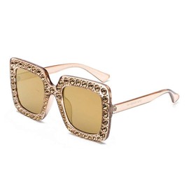 Bontand Women Sparkling Crystal Sunglasses Oversized Square Thick Frame Bling Rhinestone Shades Summer UV Protection Jewel Sunglasses