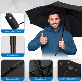 Braty Decorations Umbrella, Pocket Umbrella with Automatic Open/Close, Lightweight, Small and Compact Umbrella with Teflon Coating and Windproof, Black