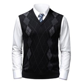 Herothorn Mens Argyle Sweater Vests Classic V-Neck Sleeveless Pullover Grey Black Knitwear Nice Tank Tops for Dad Husband