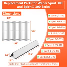 Spirit Grill Replacement Parts for Weber Spirit, 17.5" Grill Grates 15.3" Flavorizer Bars for Weber Spirit 300 & GS4 Spirit II 300, Spirit E-310 E-315 Grills with Front Control, for Weber 7639 7636