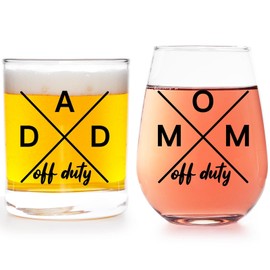 Mom Dad Gifts Set, New Parents Gifts for Couples, Dad Mom Cups - Gift for Parents To Be, Pregnancy Gift for Expecting New Moms Dads off Duty Glass Cup