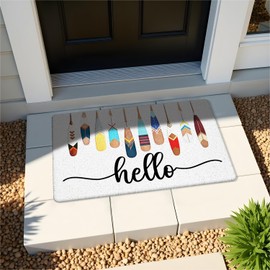 Exqcom Lake Door Mat, Lake Boat Paddle Hello Welcome Doormat for Front Door Indoor Outdoor Porch Entrance Entryway Outside, 17x30 Inches