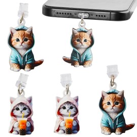 Marjoramy 4 Pack Cell Phone Dust Plug, Cat Acrylic Dust Plug Pendant, Type C/Apple Port Universal, Phone Charging Port Dust Resistant Antioxidant, 2D Graphic Design