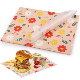 GeeRic Waxed Deli Paper Sheets 11 * 15 Inch, 100 Pcs Food Basket Liners for French Fries, Burgers, Dry Sandwich Wrap Paper Sheets Floral