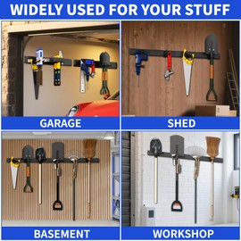 CRXCRC Garage Organization Tool Organizer Wall Mount, 48inch Heavy Duty Garden Tool Storage System, Easy Install With 7 Adjustable Hooks, For Home, Garage, Outdoor, Workshops (Black)