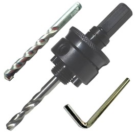 Quick Change Hole Saw Arbor with TCT Pilot Drill for Masonry 7/16 ½ Inch End Push Pull Pins Into Hole Saw Does Not Unscrew in Use Fits Hole Saws 1 1/4" to 6" inc HSS Pilot Drill for Wood and Steel