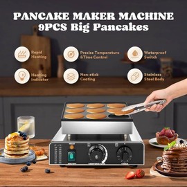 Moongiantgo Dutch Pancake Maker 9PCS, Non-stick Dorayaki Maker Machine with Tong, Recipe, Trays. 50-300℃Temp&5min Time control Big 2.9’’ Pancake Maker for Bakery Home Restaurant, 110V