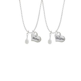 Delight Jewelry Silvertone 3-D Hair Brush Mother & Daughter Heart Necklaces (Set of 2), 19"+2"