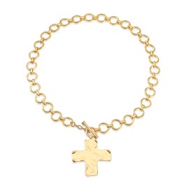 GlamRays Cross Necklace Statement Gold Cross Pendant Necklace Embossed Impressive Thick Chain Gold Statement Pendant Necklace Vintage Chain Pendant Jewellery, gold, L