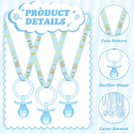 Junkin 60 Pieces Baby Shower Pacifiers Necklace Acrylic Baby Pacifiers Party Favors Pacifiers Charm Pacifiers Necklace for Girls Boys Baby Shower Party Decorations, Boy Style (Blue, Gold)