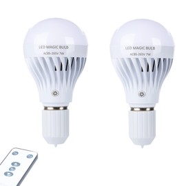 BSOD AC 85-265V 7W LED Magic Bulb with Remote Controller Cool White Emergency Light with Rechargeable Built-in Battery E27 Lamp for Home Indoor Lighting (White 2 Pack)