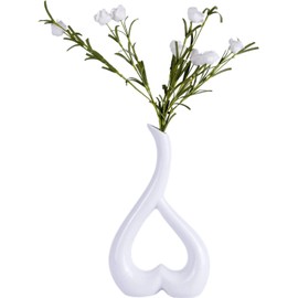 Arawat Ceramic Vase White Heart Vases Decoration Living Room Modern Tulip Vase Flower Vase Table Decoration Vase for Pampas Grass Flowers Decoration Aesthetic Nordic Vases Wedding Gift 26 cm