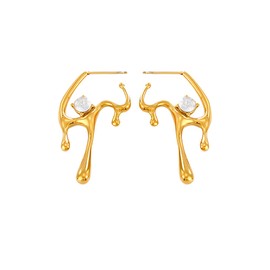 Unurgoonit Abstract Gold Drop Earrings for Women, Modern Art Stainless Steel Dangle Earrings with Crystal Accents, Unique Sculptural Statement Earrings for Party Wedding Gifts D Gold