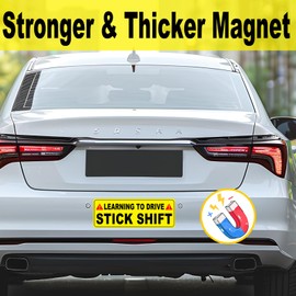 Learning to Drive Stick Shift Stay Back May Roll Back Car Magnet, Funny Student Driver Warning Magnetic Car Sign for New Manual Transmission Learners (Black-Yellow-2 Pack)