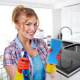 Sonty Pack of 10 Cleaning Sponge Scratch-Free Large Washable Bathroom 15 x 7 x 4 cm White (Red)