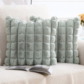 Madizz Cushion Covers Set of 2 Faux Fur Plush Decorative, Fluffy, Striped, Soft, Decorative Cushion Cover for Sofa, Bedroom, Cushion Shell, Light Grey, 40 x 40 cm