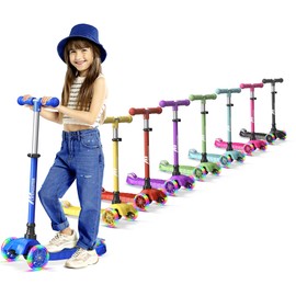 Lifemaster Kids Scooter – Children and Toddler 3 Wheel Kick Scooter – LED Wheel Lights Illuminate When Rolling– Adjustable Handlebar – Indoor and Outdoor Blue