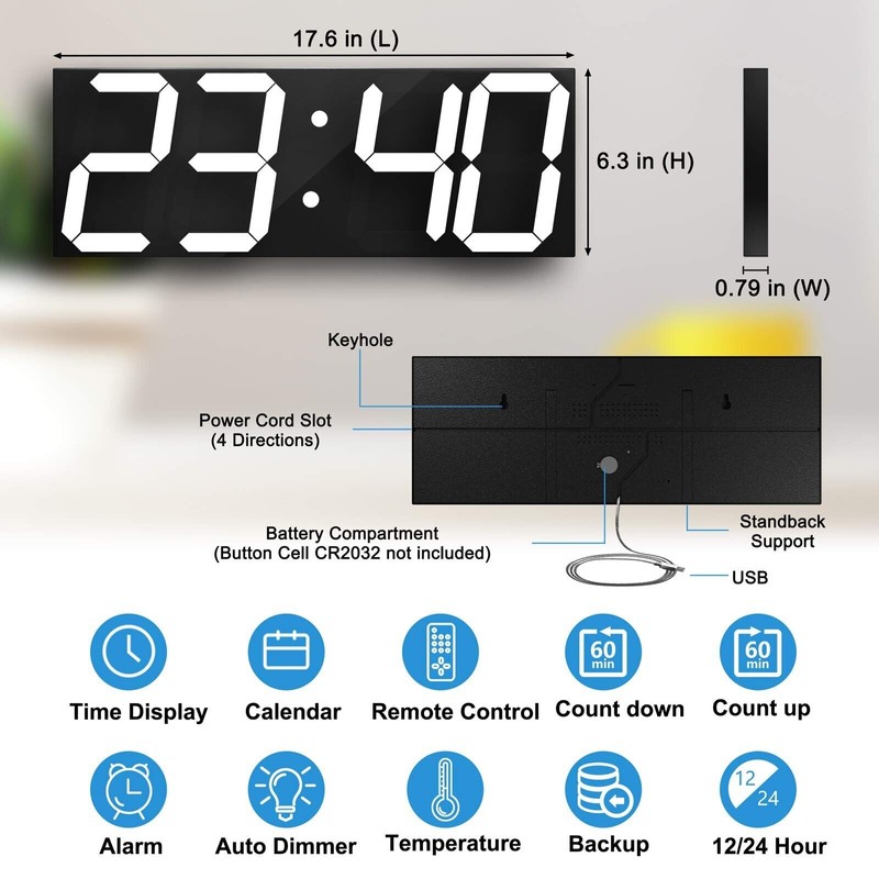 CHKOSDA Digital LED Wall Clock, Oversize Wall Clock with 6”