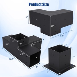 Pergola Bracket,4''x4'' Pergola Hardware,12Pcs Alloy Steel DIY Kit(6xBase Bracket,2x4-Way,4x3-Way Right Angle Corner Bracket),for Gazebos,Carport,Includes Screws