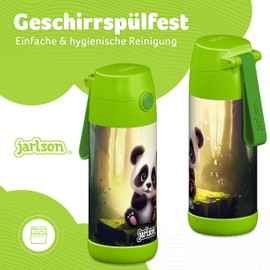 JARLSON® "MALI" Children's Water Bottle, Thermal Stainless Steel Water Bottle, BPA-Free, Leak-Proof, Children's Bottle with Chug Lid, Bottle for School, Nursery, Panda, 350 ml